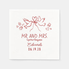 Whimsical Hand Drawn Love Birds Wedding Napkins Pappersservett