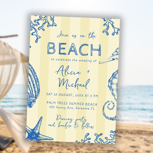 Whimsical hand drawn nautical coastal wedding  inbjudningar (Skapare uppladdad)