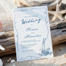 Whimsical Hand Drawn Nautical Sailboat Wedding Inbjudningar