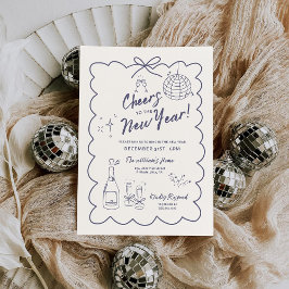 Whimsical Hand Drawn New Year Party Invitation Inbjudningar