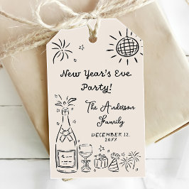 Whimsical Hand Drawn New Year's Eve Party Presentetikett