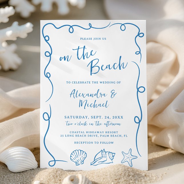 Whimsical Hand Drawn On the Beach Wedding Inbjudningar (Skapare uppladdad)