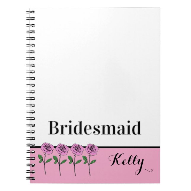Whimsical Hand Drawn Pink Roses Bridesmaid Anteckningsbok (Framsidan)