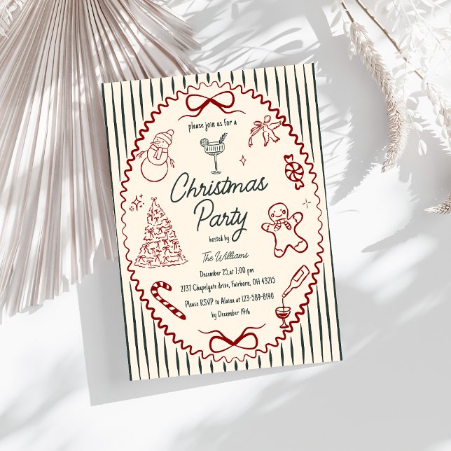 Whimsical Hand Drawn Quirky Christmas Party Invita Inbjudningar (Skapare uppladdad)