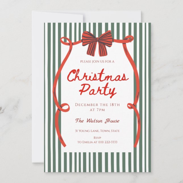 Whimsical Hand Drawn Red coquette Christmas Party Inbjudningar (Framsida)