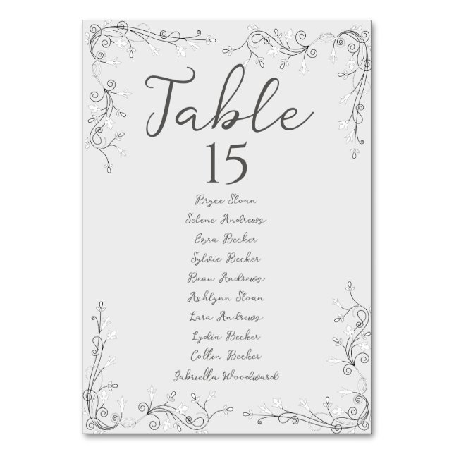 Whimsical Hand Drawn Script Wedding Seating Plan Bordsnummer (Baksidan)