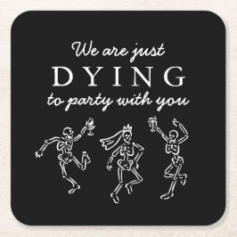 Whimsical Hand Drawn Skeletons Halloween Party Underlägg Papper Kvadrat