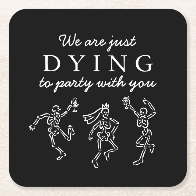 Whimsical Hand Drawn Skeletons Halloween Party Underlägg Papper Kvadrat (Framsidan)