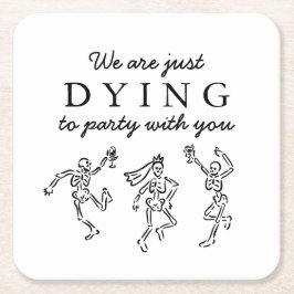 Whimsical Hand Drawn Skeletons Halloween Party Underlägg Papper Kvadrat