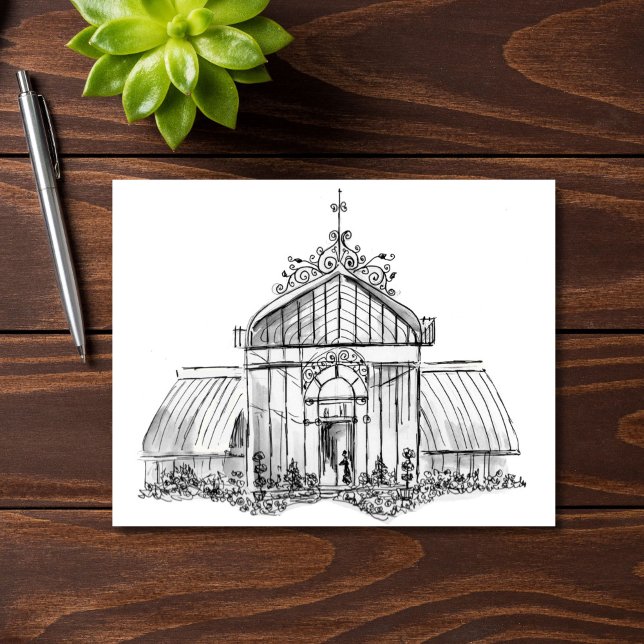 Whimsical Hand-Drawn Victorian Botanical Garden Anteckningskort (This whimsical greenhouse can lend charm to your correspondence. Cards have a million uses!)