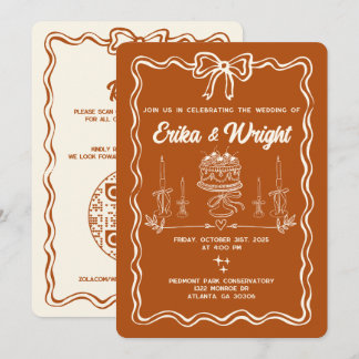 Whimsical Hand Drawn Wedding Invitation Cute Bows Inbjudningar
