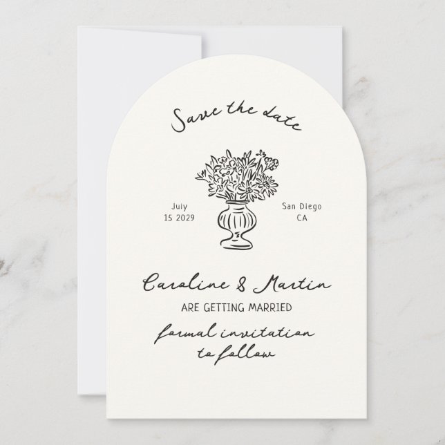 Whimsical, Hand plockade arch bröllop spara datum Inbjudningar (Framsida)