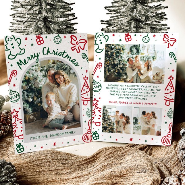 Whimsical Hand plockade Arch Photo God jul Julkort (Whimsical Hand Drawn Arch Photo Merry Christmas Holiday Card)