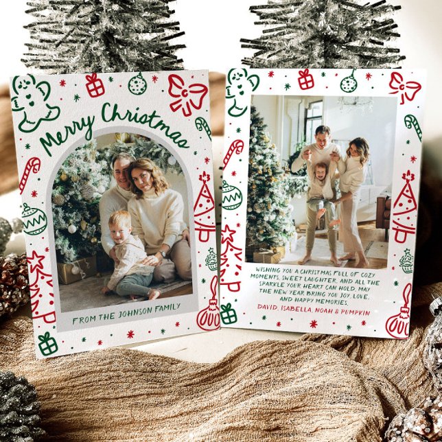 Whimsical Hand plockade Arch Photo God jul Julkort (Whimsical Hand Drawn Arch Photo Merry Christmas Holiday Card)