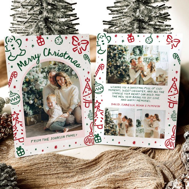 Whimsical Hand plockade Arch Photo God jul Julkort (Whimsical Hand Drawn Arch Photo Merry Christmas Holiday Card)