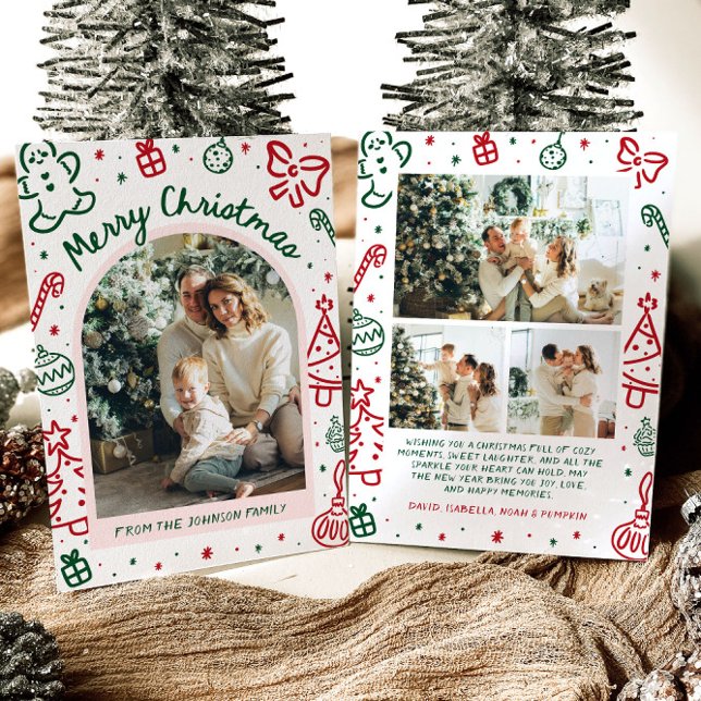 Whimsical Hand plockade Arch Photo God jul Julkort (Whimsical Hand Drawn Arch Photo Merry Christmas Holiday Card)