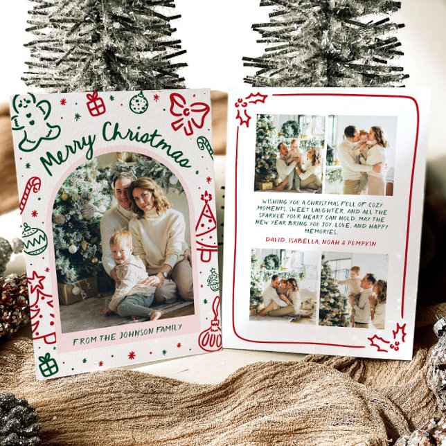 Whimsical Hand plockade Arch Photo God jul Julkort (Whimsical Hand Drawn Arch Photo Merry Christmas Holiday Card)