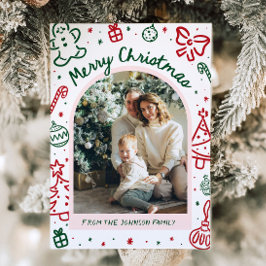 Whimsical Hand plockade Arch Photo God jul Julkort