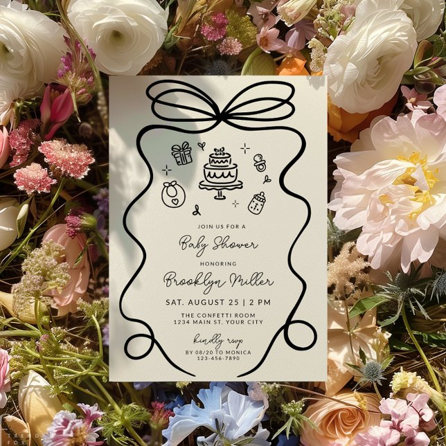 Whimsical Hand plockade Baby Shower Inbjudningar (Whimsical Coquette Hand Drawn Baby Shower Invite)