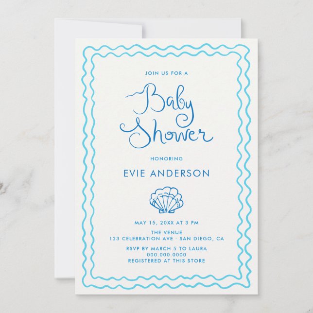 Whimsical Hand plockade Beach Baby Shower Inbjudningar (Framsida)