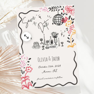 Whimsical Hand plockade Blommigt Scribble Vågigt B Inbjudningar