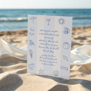 Whimsical Hand plockade Blue Beach Bachelorette Inbjudningar
