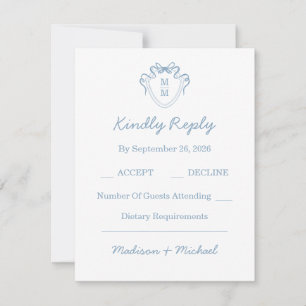 Whimsical Hand plockade Blue Illustrated Bröllop OSA Kort