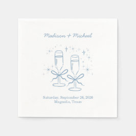 Whimsical Hand plockade Blue Illustrated Bröllop Pappersservett