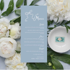 Whimsical Hand plockade Bow Dusty Blue Bröllop Men Meny