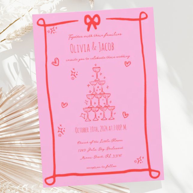 Whimsical Hand plockade Bow Scribble Bröllop Inbjudningar (Skapare uppladdad)