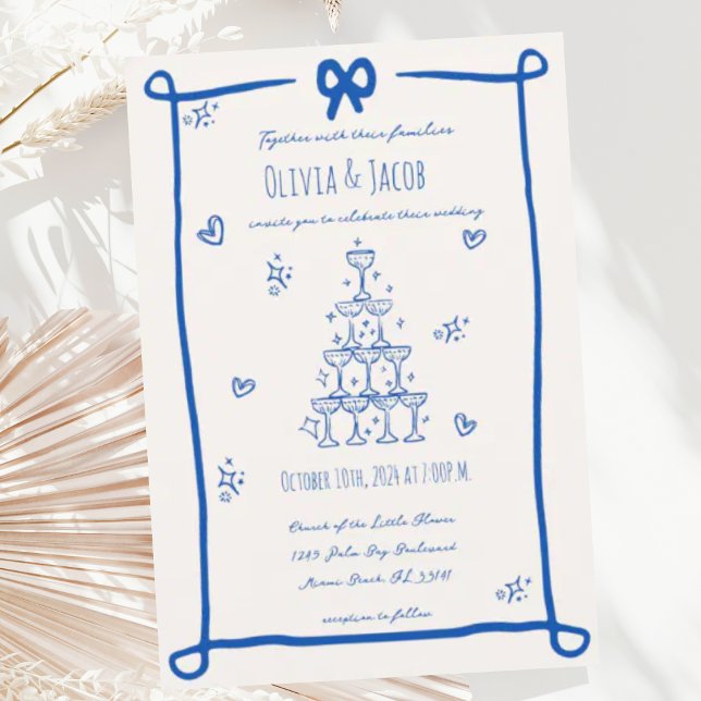 Whimsical Hand plockade Bow Scribble Bröllop Inbjudningar (Skapare uppladdad)