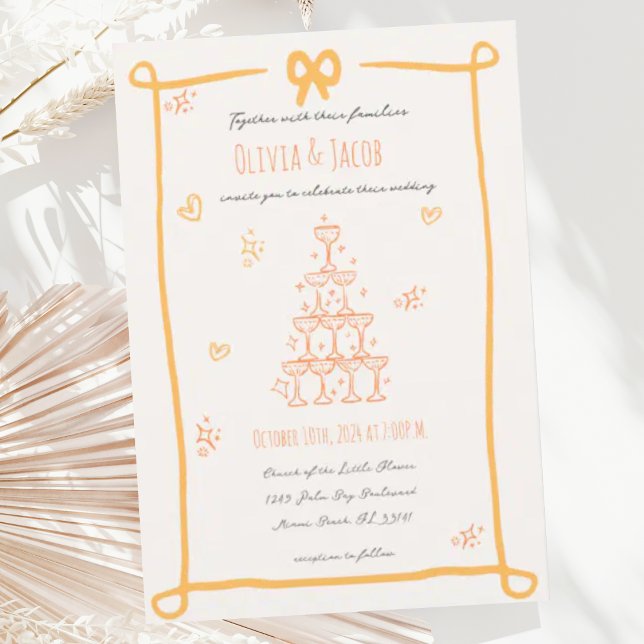 Whimsical Hand plockade Bow Scribble Bröllop Inbjudningar (Skapare uppladdad)