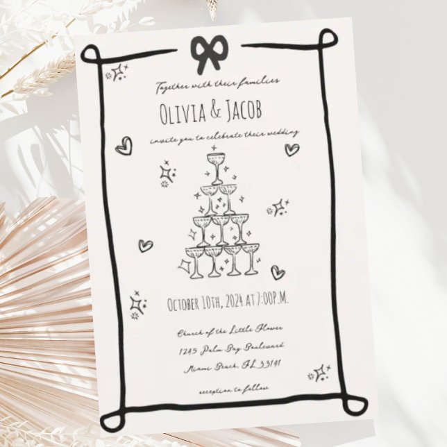 Whimsical Hand plockade Bow Scribble Bröllop Inbjudningar (Skapare uppladdad)