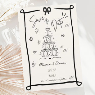 Whimsical Hand plockade Bow Scribble Save Date Inbjudningar