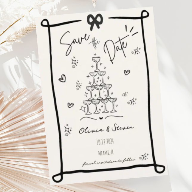 Whimsical Hand plockade Bow Scribble Save Date Inbjudningar (Skapare uppladdad)