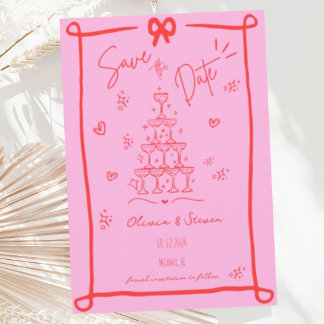 Whimsical Hand plockade Bow Scribble Save Date Inbjudningar