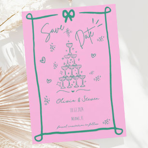 Whimsical Hand plockade Bow Scribble Save Date Inbjudningar