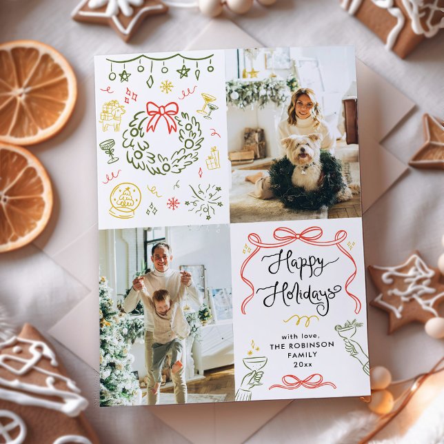 Whimsical Hand plockade Bows Glad helg 2 Photo Julkort (Skapare uppladdad)