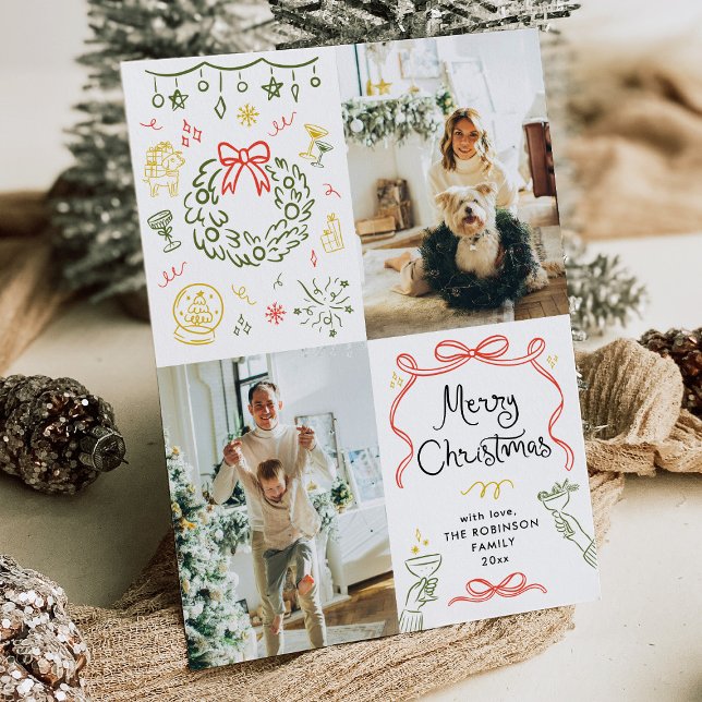 Whimsical Hand plockade Bows God jul 2 Photo Julkort (Skapare uppladdad)