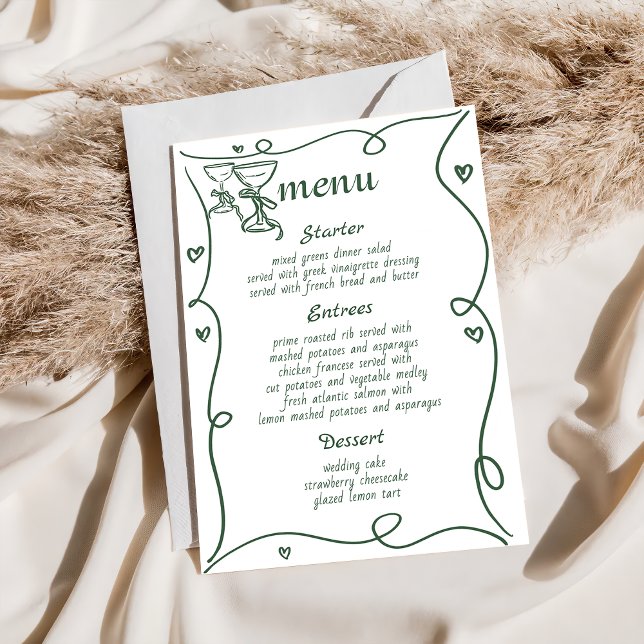 Whimsical Hand plockade Champagne Bröllop Menu Meny (Skapare uppladdad)