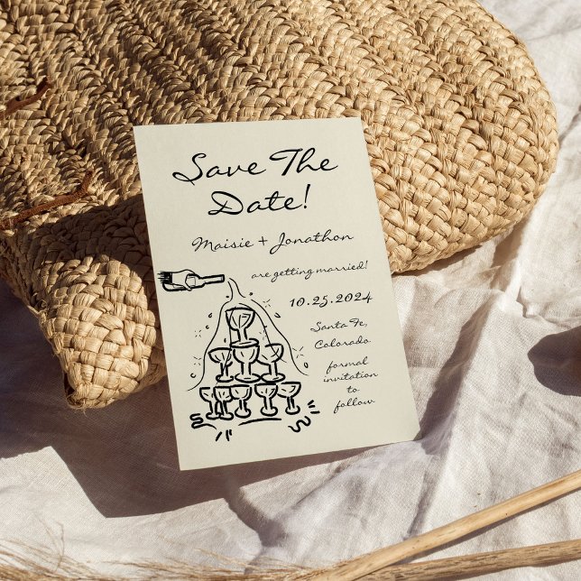 Whimsical Hand plockade Champagne Torn sparar datu Inbjudningar (Skapare uppladdad)