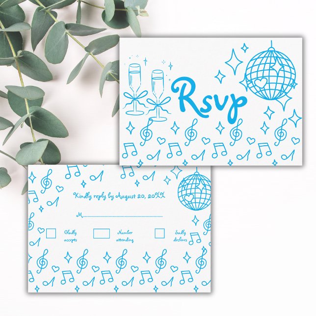 Whimsical Hand plockade Doodle Blue Bröllop OSA Tilläggskort (Skapare uppladdad)