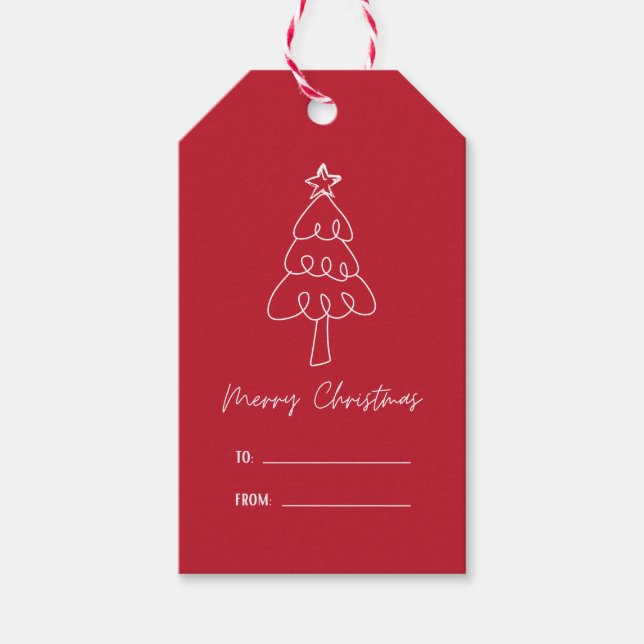 Whimsical Hand plockade Doodle Julgran Presentetikett (Framsidan)