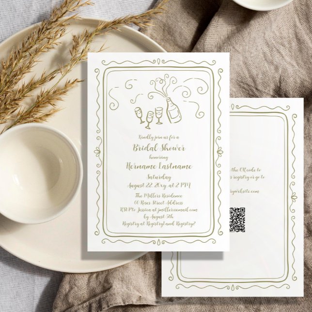 Whimsical Hand plockade Doodle QR Code Möhippa Inbjudningar (Skapare uppladdad)