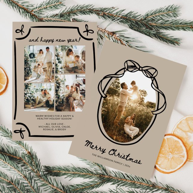 Whimsical Hand plockade Family Photo-jul Julkort (Whimsical Hand Drawn Family Photo Christmas Card)