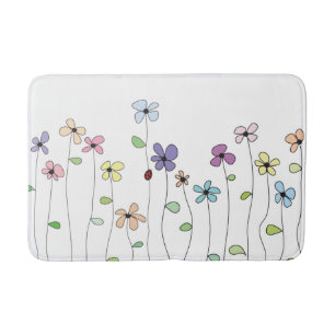 Whimsical Hand plockade Flowers & Ladybug Bath Mat Badrumsmatta