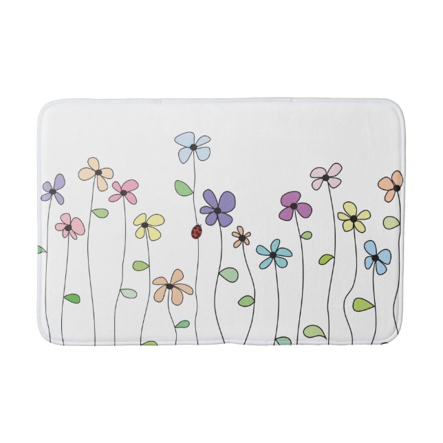 Whimsical Hand plockade Flowers & Ladybug Bath Mat Badrumsmatta (Framsidan)