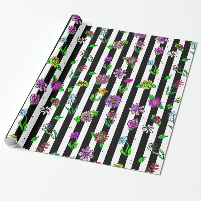 Whimsical Hand plockade Flowers Presentpapper (Utrullad)