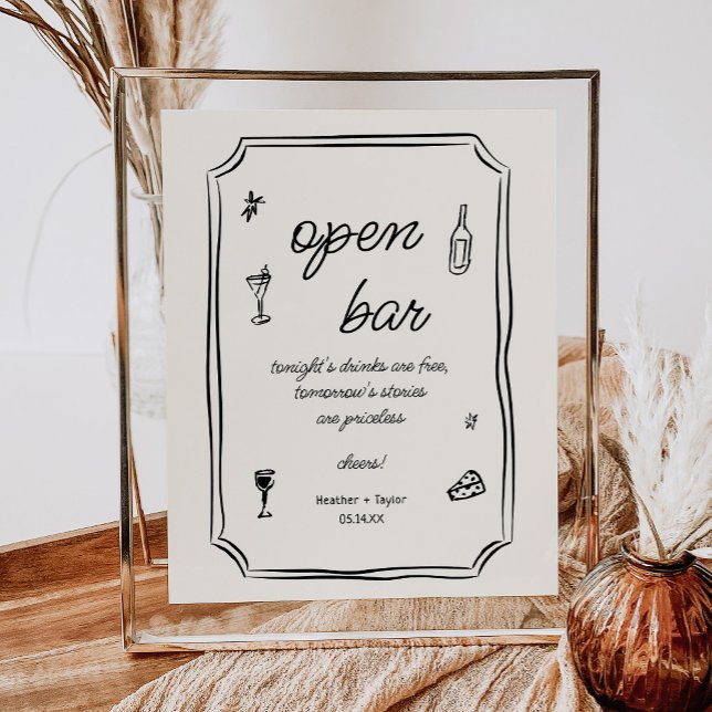 Whimsical Hand plockade Fransk Open Pub Sign Poster (Skapare uppladdad)