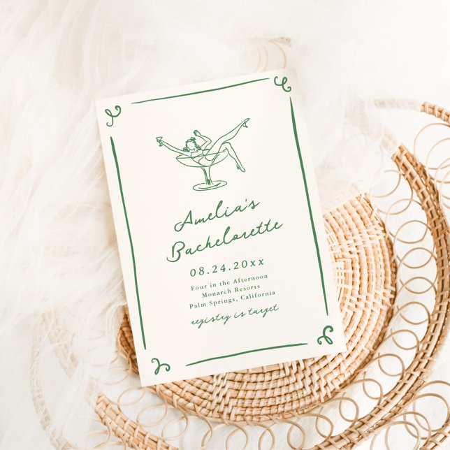 Whimsical Hand plockade Grönt Bachelorette Inbjudningar (Skapare uppladdad)